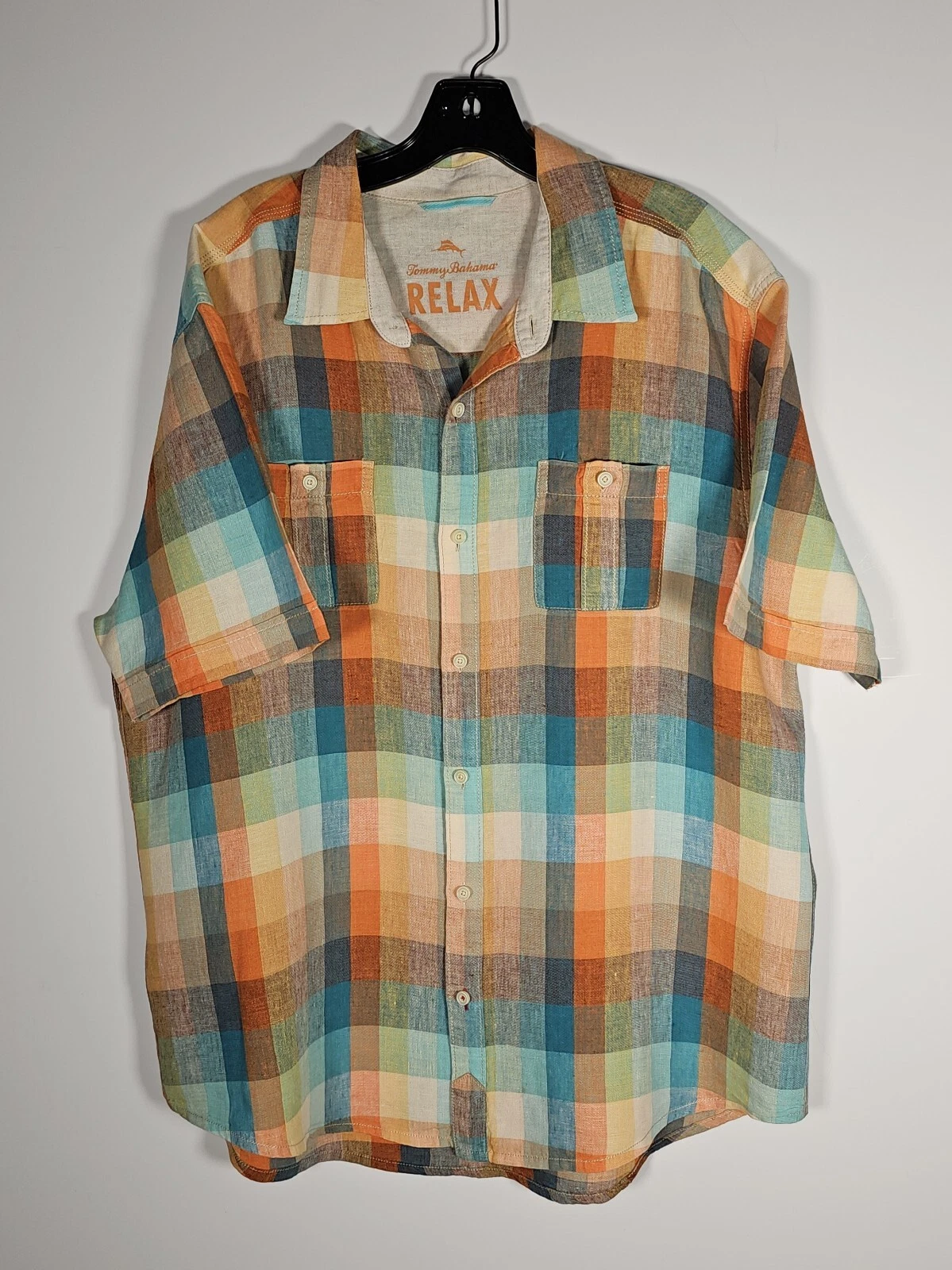 Tommy Bahama vintage shirt XL men 100% linen multicolor button up short sleeve