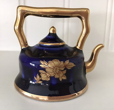 Limoges France Miniature Porcelain Cobalt Blue Gold Trimmed Tea Pot-Beautiful