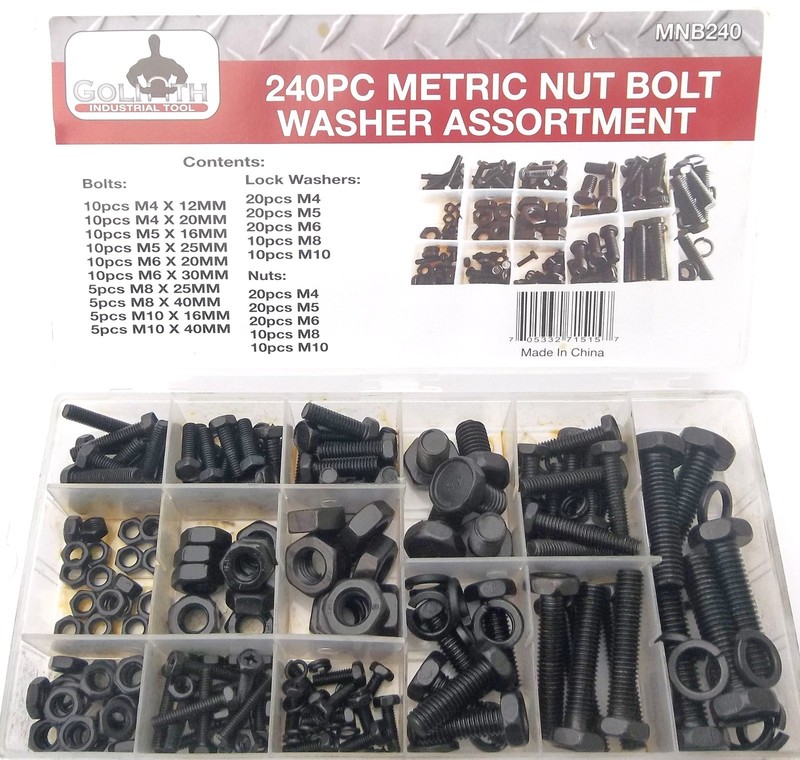 240pc GOLIATH INDUSTRIAL MNB240 BLACK METRIC NUT BOLT WASHER ASSORTMENT