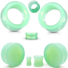 PAIR Green Opalite Double Flare Plugs Stone Glass Earlets Gauges