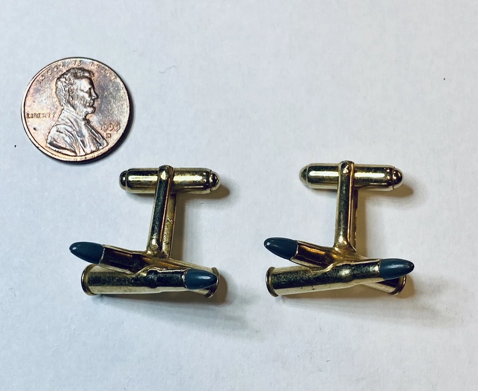 Vintage Anson Bullet Cufflinks 2 Tone Military WW2 NRA Gift Wedding USA Army Foto 2 de 4