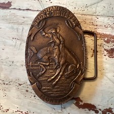 CHAMPION BRONCO BUSTER - MONTANA - BERGAMOT PEWTER BELT BUCKLE - 2.5 x 4"