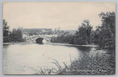 Worcester Massachusetts~North Park~Stone Bridge Arch~1906 B&W Postcard