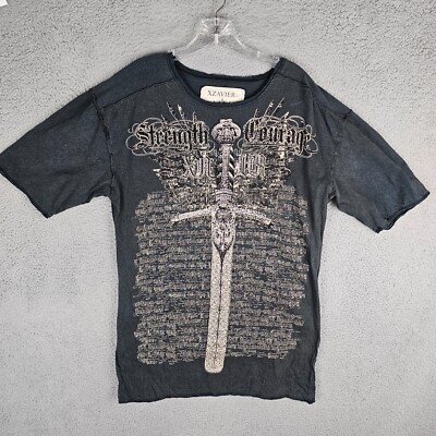 Y2K Xzavier Dagger Rhinestone Style Shirt Front Back Mens XL 1X