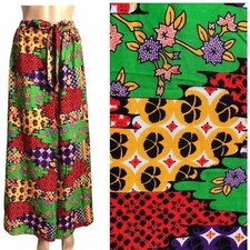 VINTAGE 70S PATCHWORK WRAP MAXI SKIRT TRIPPY COLORFUL PATTERN FLORAL GEOMETRIC
