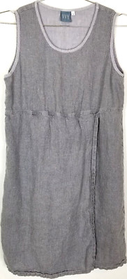 IVY Women Linen Dress Sz L Gray Summer Lagenlook Sleeveless