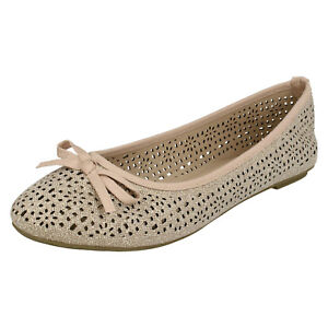 Ladies Spot On Nude Gold Sparkle Slip On Dolly Shoes UK Sizes 3-8 F8R0376