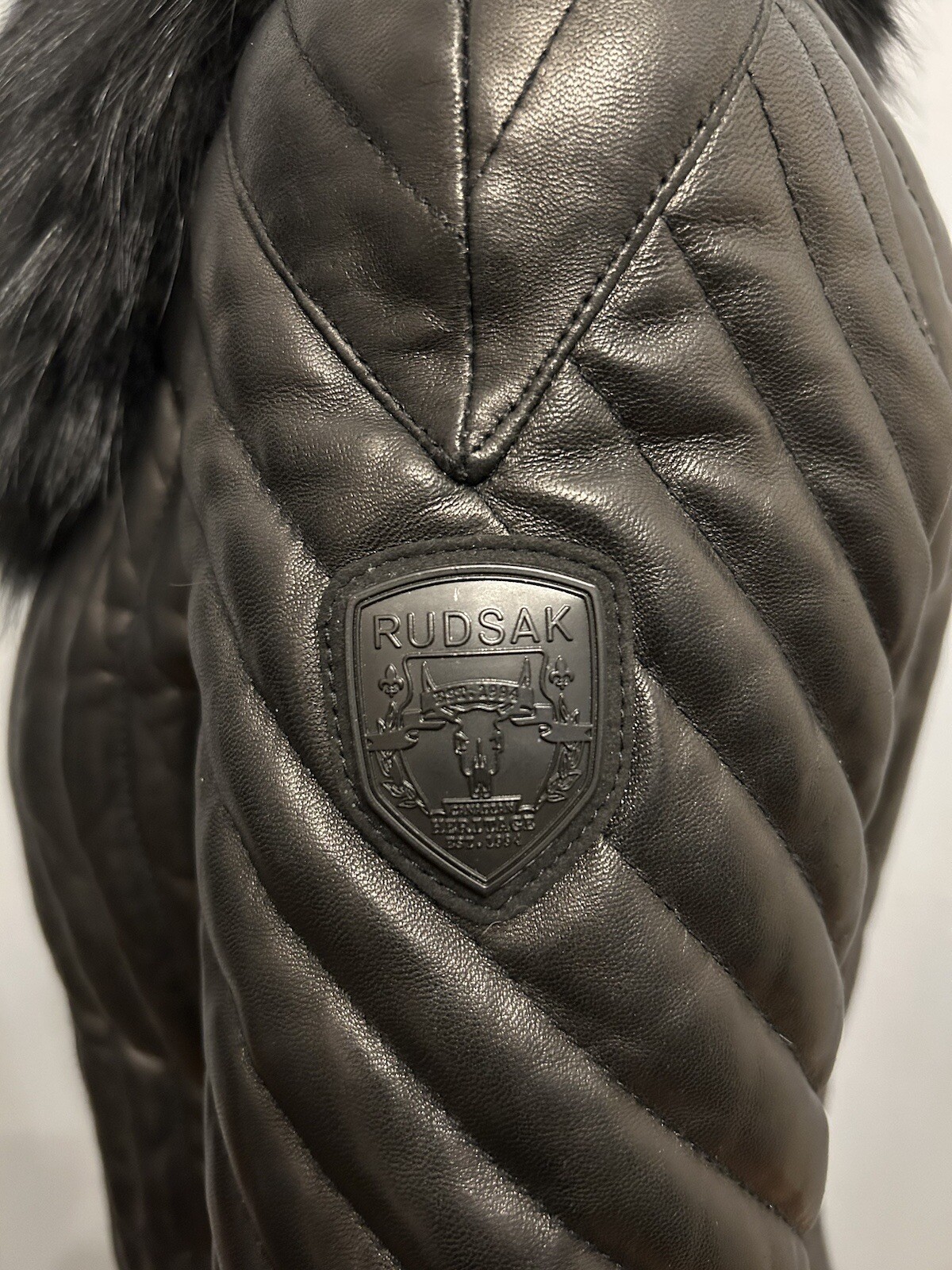 RUDSAK Down-Filled Quilted Leather Jacket With Removable Fur Collar, Size S image 6