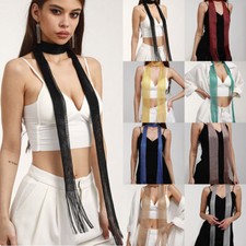 Women Sequins Neck Tie Scarf Neckerchief Evening Long Thin Skinny Glitter US