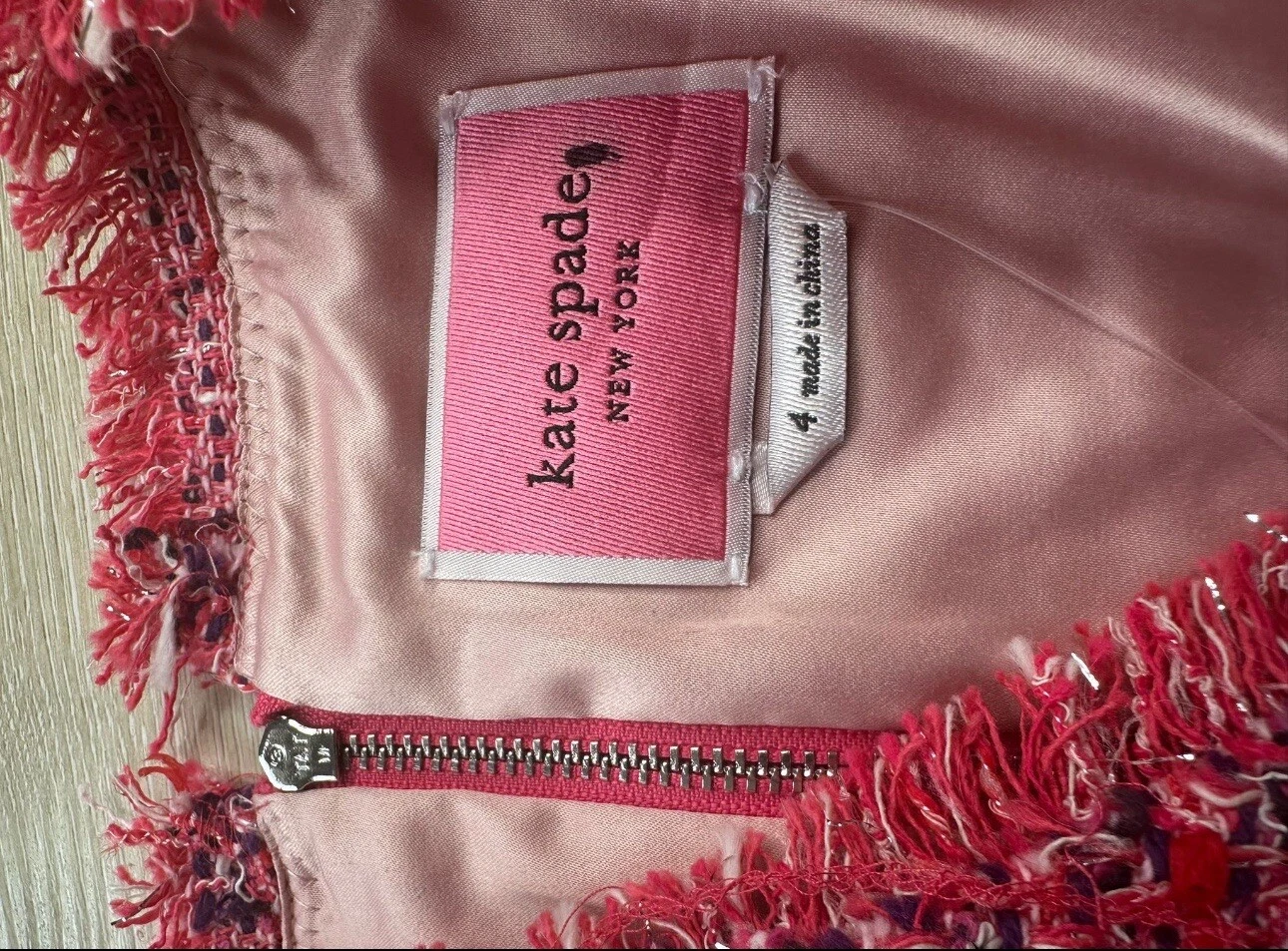 ABITO DA DONNA KATE SPADE NEW YORK NUOVO CON ETICHETTE IN TWEED ROSA 6 BACCHE BLITZ MANICA FLUTTER