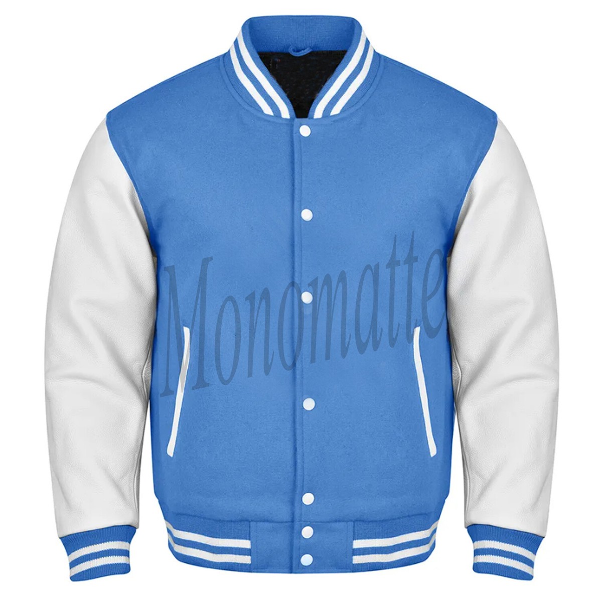 Varsity Letterman Sky Blue Wool Genuine White Leather