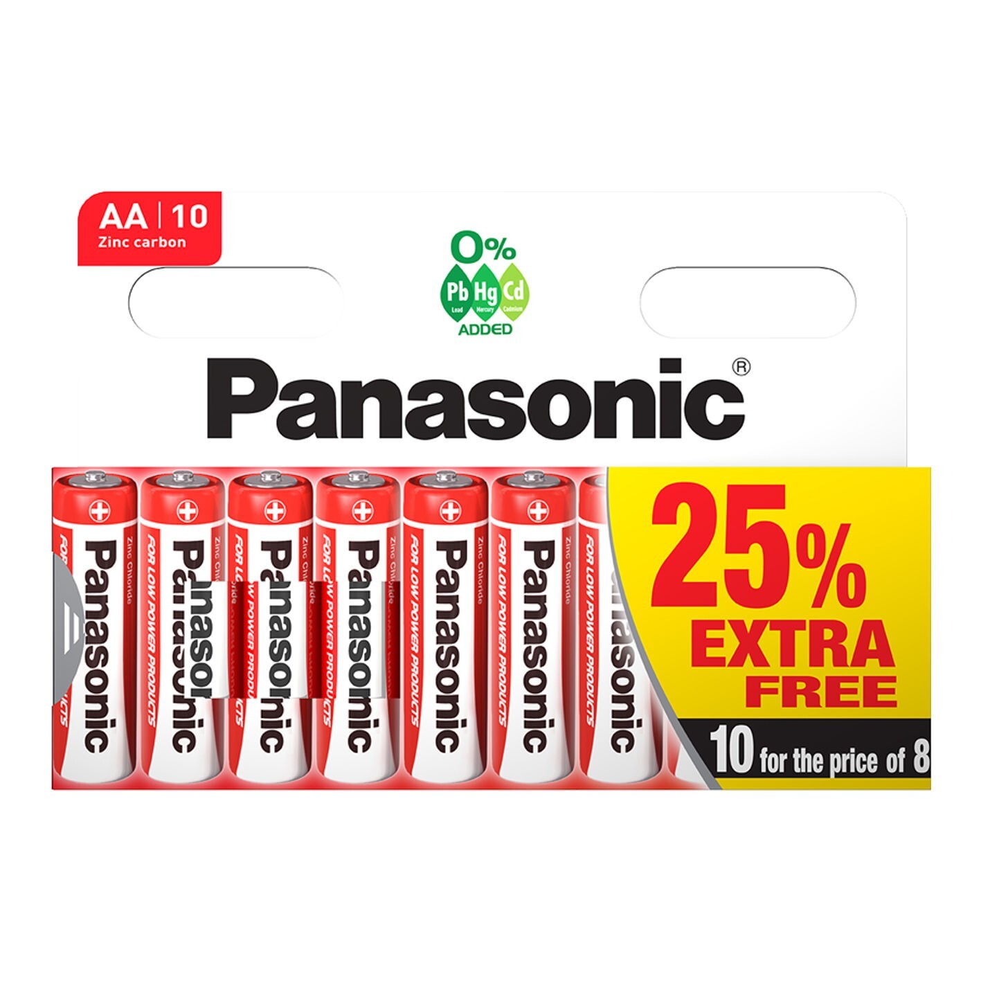 10x AA Genuine PANASONIC Zinc Carbon Batteries - New R6 1.5V Longest Expiry