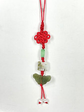 Hand Carved Natural Jade Butterfly Pendant Knotted Cellphone Car Charm Strap