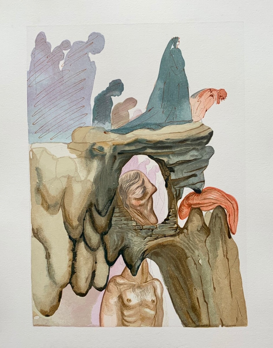 Salvador Dali 1960 DIVINE COMEDY INFERNO #22 Color Woodcut Wood
