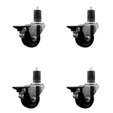3 Inch Phenolic Swivel 1-5/8 Inch Expanding Stem Caster Set with Brake SCC