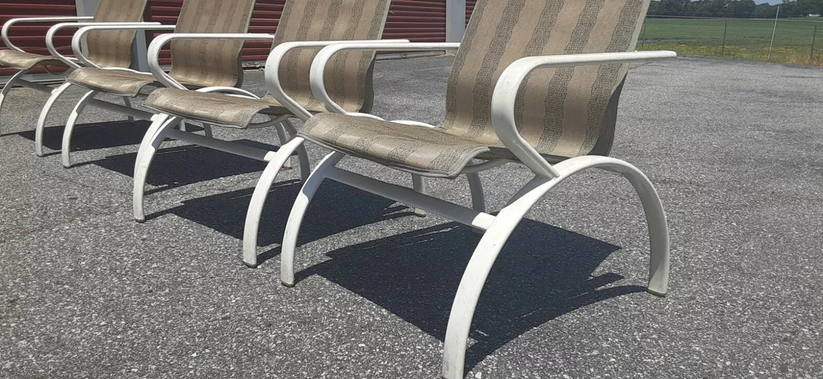 4 MID CENTURY SAMSONITE AZTEC OUTDOOR PATIO SLING LOUNGE CHAIRS