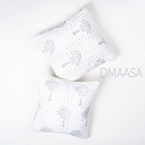 Grey Kantha Handmade Pillow Case Indian Cotton Soft Light Weight Cushion Cover - Picture 5 of 5