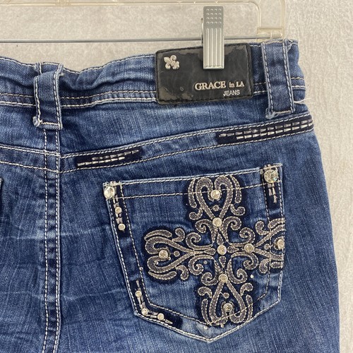 Grace In LA Jeans Womens 9M Easy Fit Dark Wash Embellished Embroidered Cropped - Picture 8 of 13