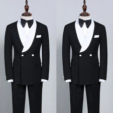 Formal Black Men's Suits Wedding Tuxedos White Shawl Lapel Slim Fit Groom Wear