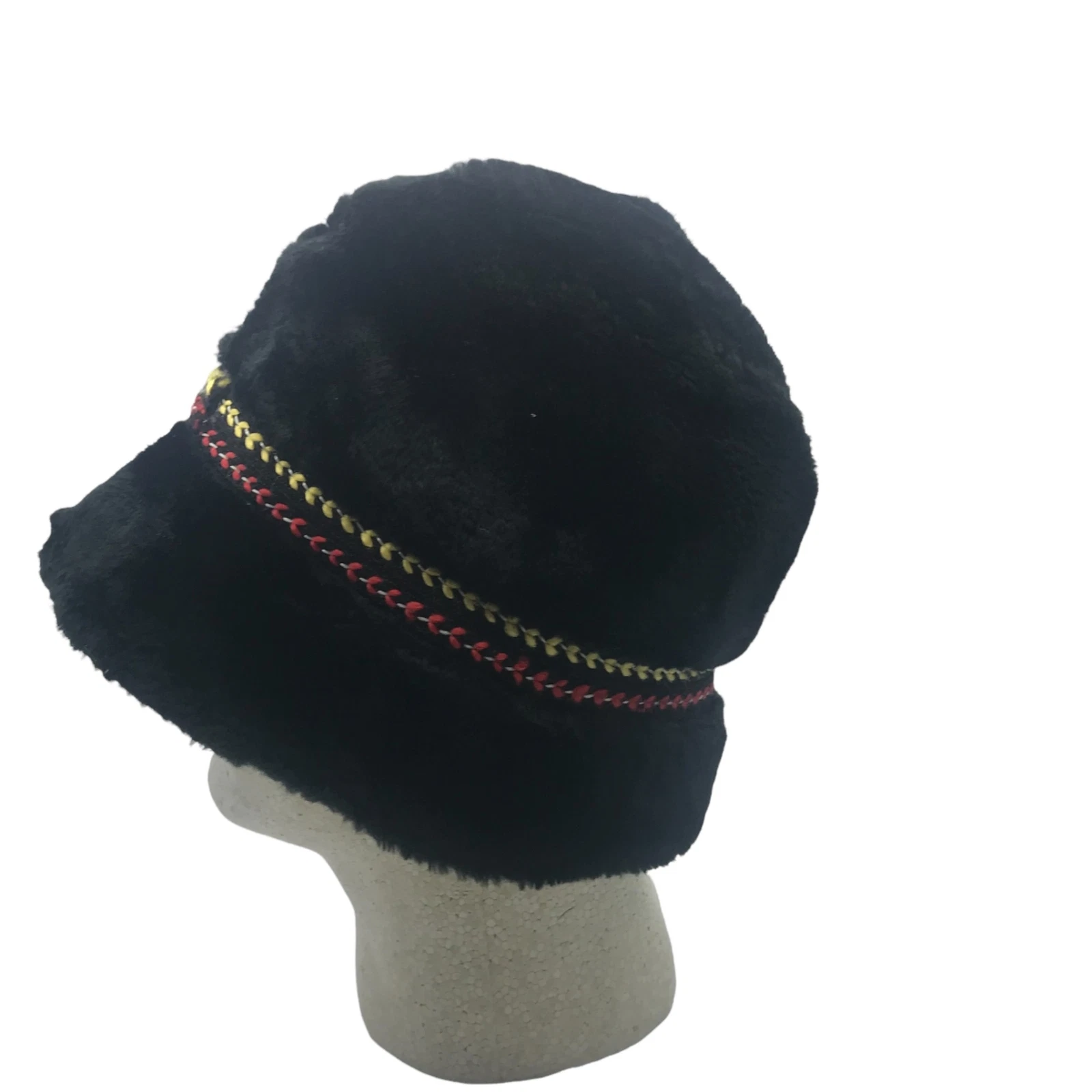 Vintage Fleece Fedora Faux Fur Winter Hat Black Banded Union Made Men Medium