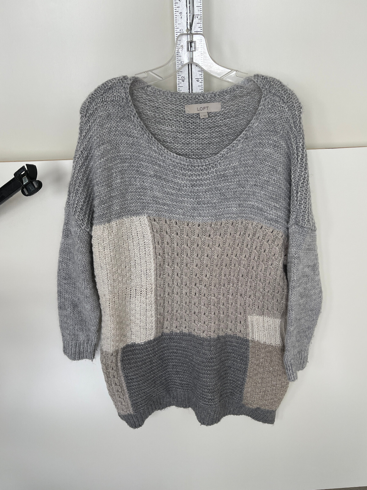 LOFT Patchwork Dolman Sleeve Oversized Sweater Si… - image 1