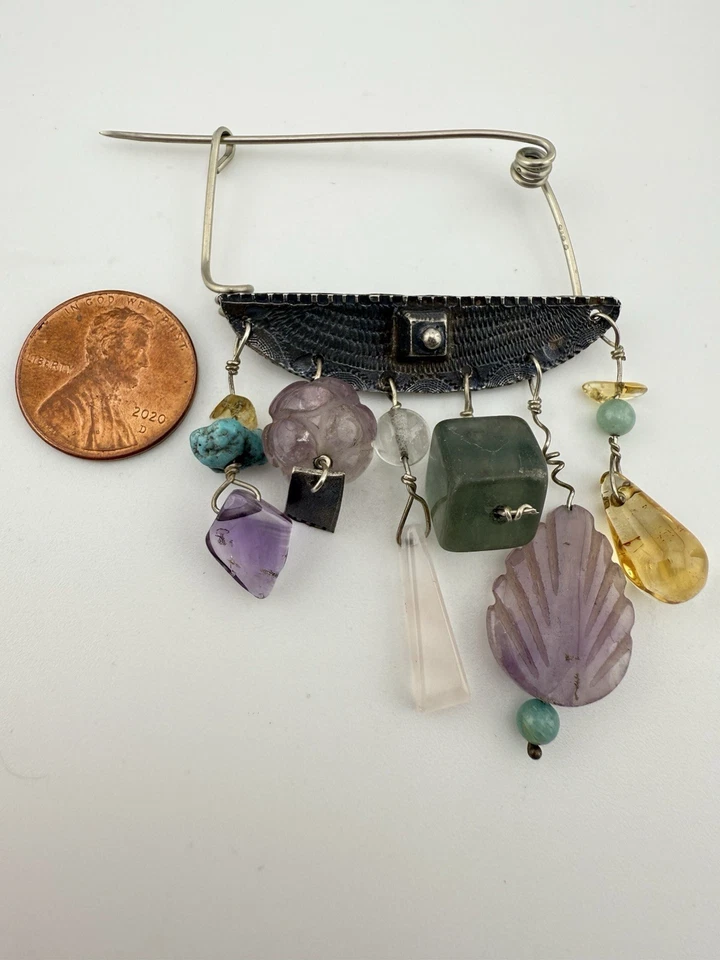 LINDA KAYE MOSES BROCHE COLGANTE MODERNISTA MULTIPIEDRA PLATA ESTERLINA 925 K841B Foto 2 de 4