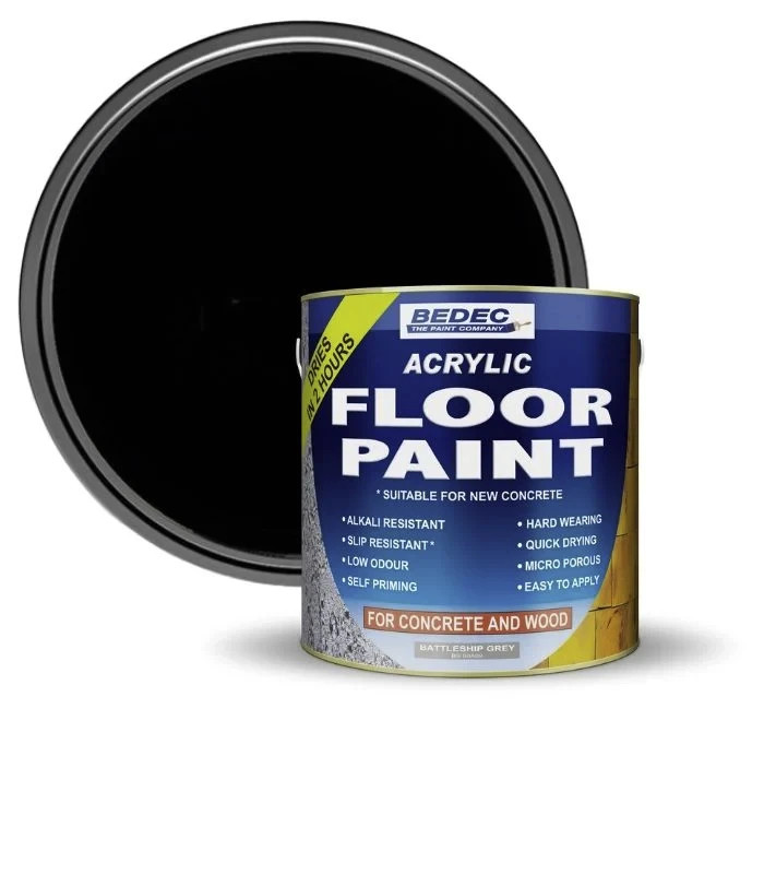 Bedec Premium Acrylic Anti-Slip Floor Paint Easy Clean Black 2.5L