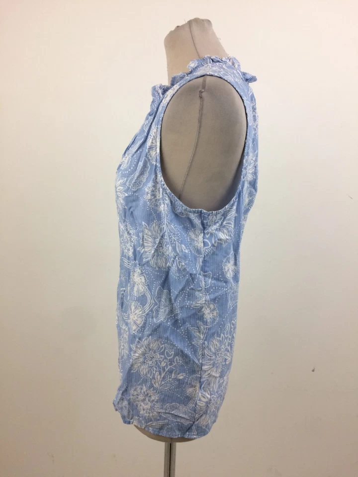 Gap Women's Top Size L Light Blue Mix Floral Split Neck Sleeveless Mid Used F1 — 第 3/4 张图片