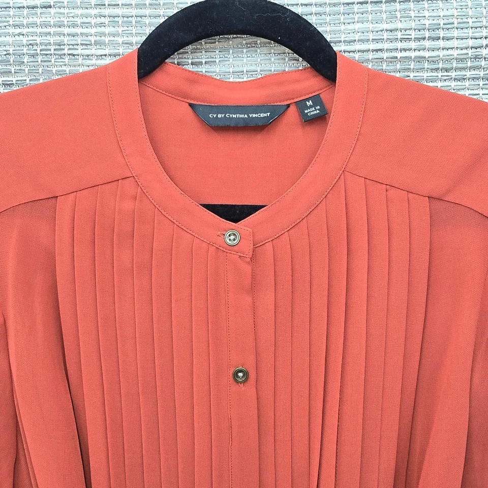 Blusa Top Cynthia Vincent Mujer Mediana Transparente Plisada Manga Larga Cinturón  Foto 2 de 4