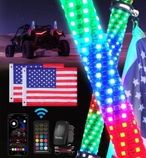 2PC Spiral LED Whip Lights 1FT 2FT 4FT RGB Chase Brake Signal for UTV RZR Can-Am