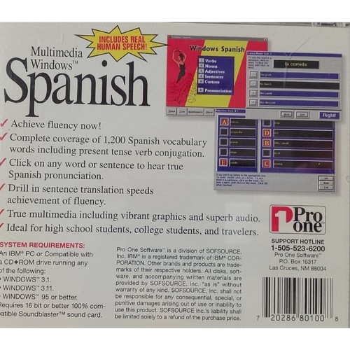 Multimedia Windows Spanish Pro One CD-ROM (PC, 1994) IBM Windows 95 3.1 Sealed - Picture 2 of 2
