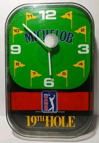WORKS Rare 1990s Vintage Michelob Ultra Beer Clock 19th Hole PGA Golf Clock Sign