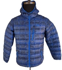 LL Bean 650 Fill Down Hooded Jacket Youth Large Blue Geometric Stowaway Downtek