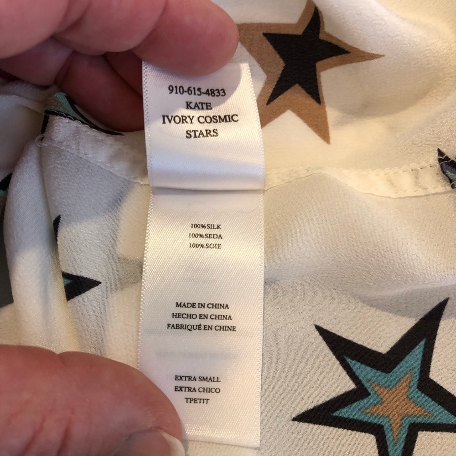 Rails Kate Ivory Cosmic Star multicolor star silk button down top Extra Small XS