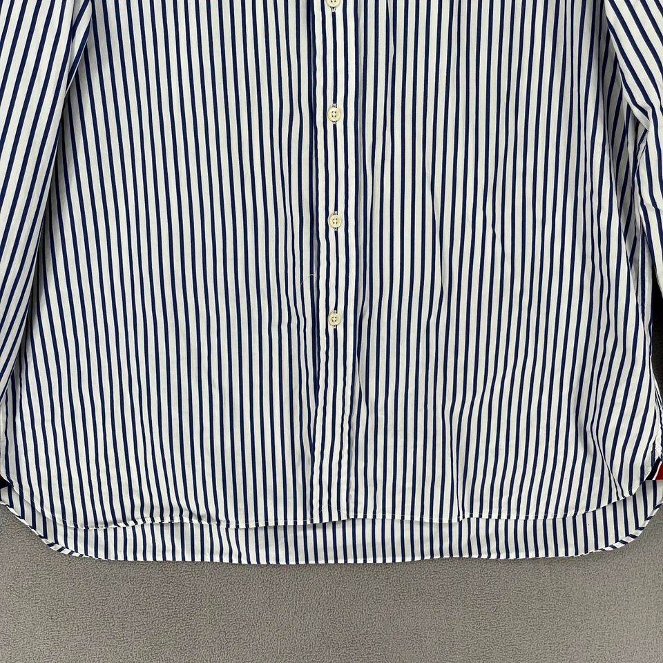 Camisa masculina Ralph Lauren extra grande listrada azul branca botão longo elástico - Imagem 3 de 4