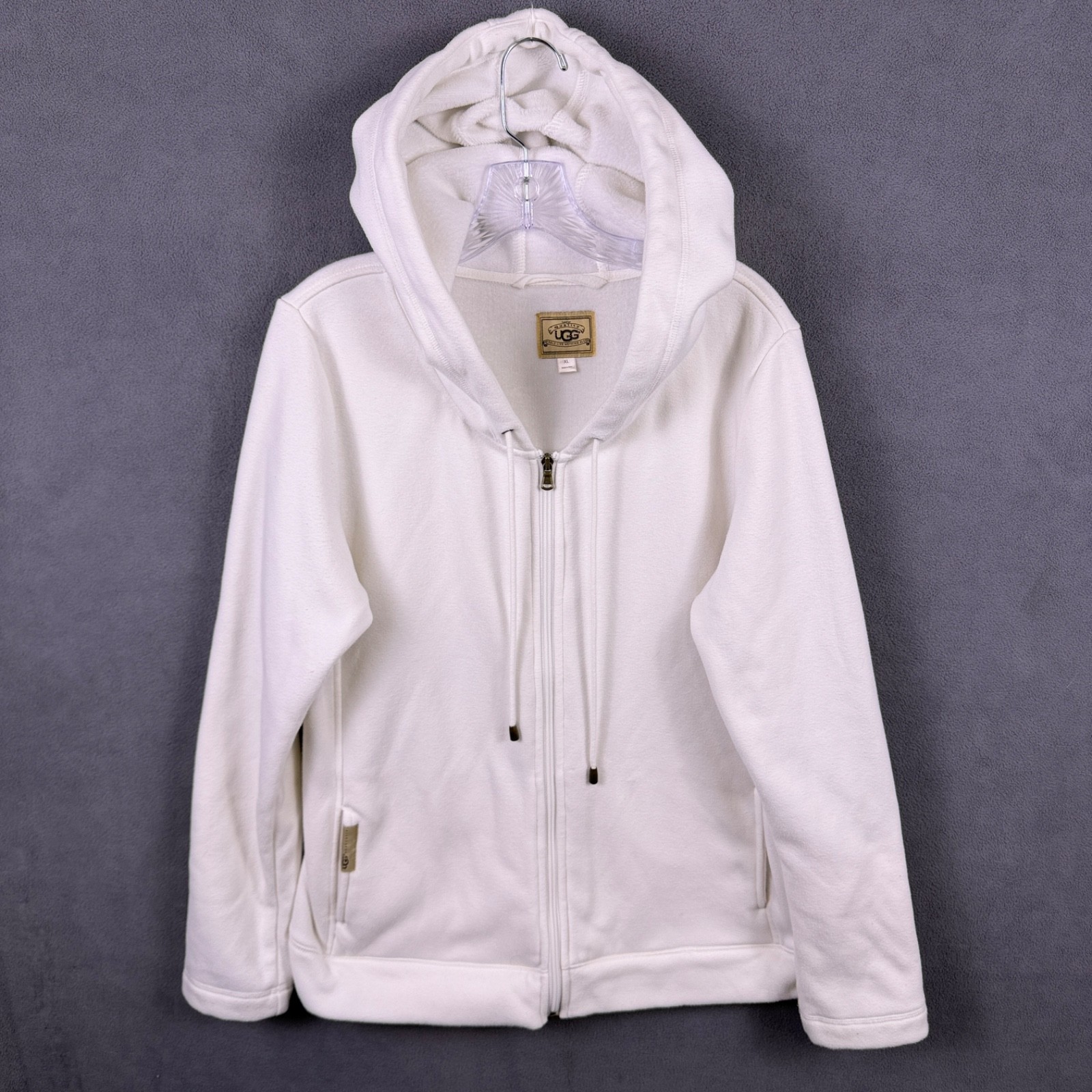 Y2K UGG Womens Hoodie XL Ivory Zip Cotton Blend Fleece Lined Sweatshirt Baddie