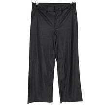 Old Navy Wide Leg Pants Black Faux Leather High Rise Chino Crop Petite Womens 8P