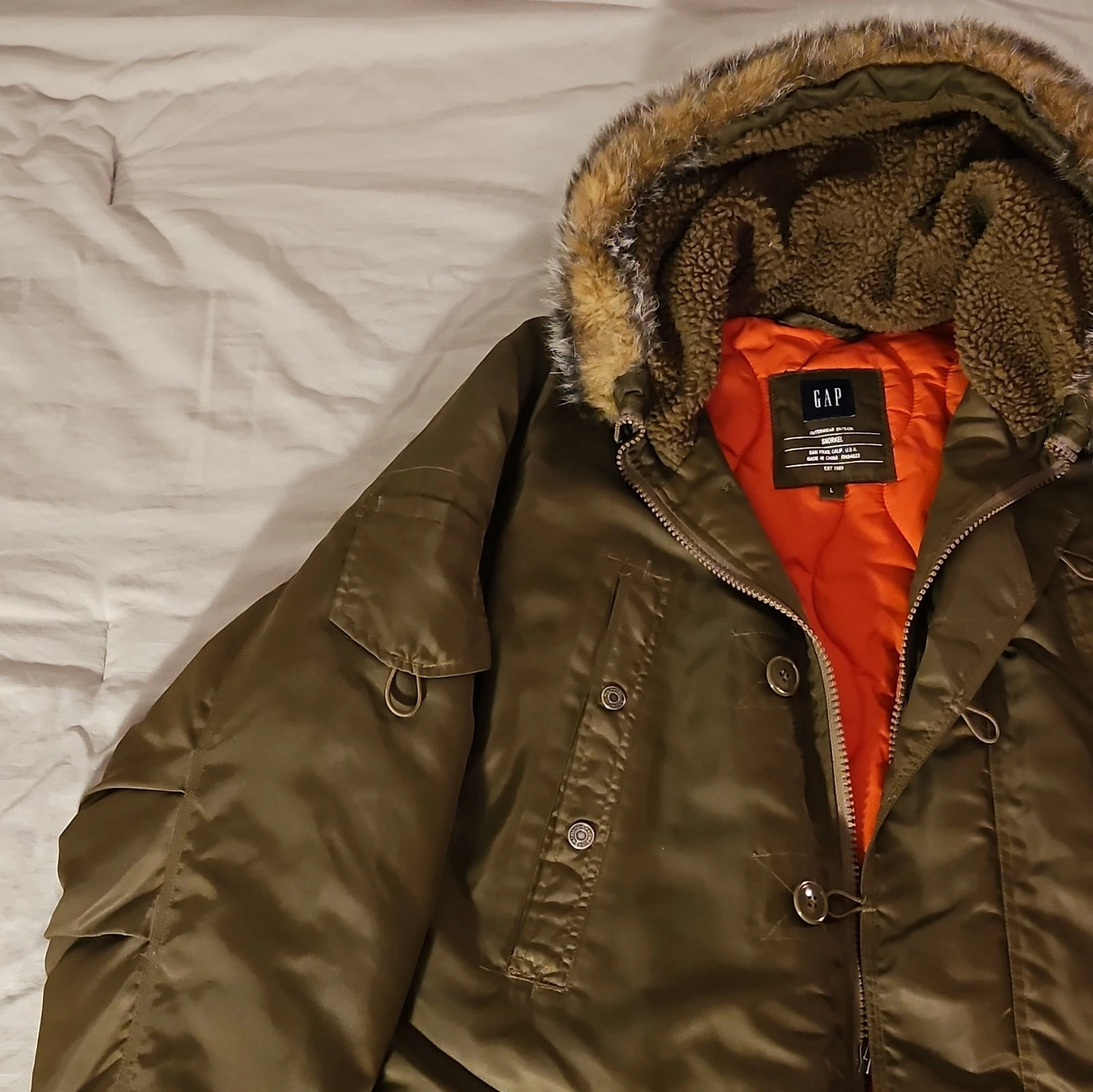 Vintage Y2k GAP Hooded Parka Snorkel Men's L Army Green image 6