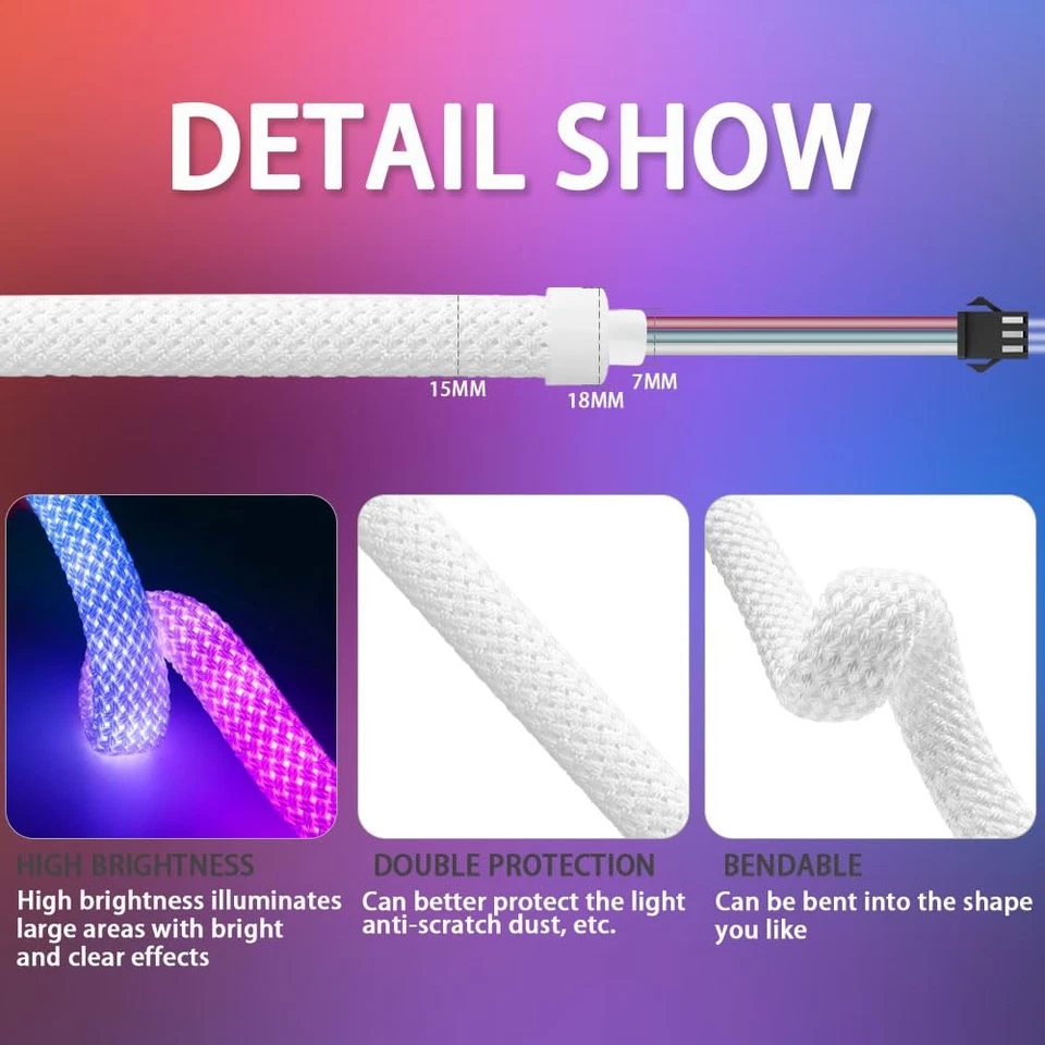 16.4FT WS2811 WS2812B 360 Degree Round Reticulate Pattern Neon LED Strip 50Le... - Image 2 of 4