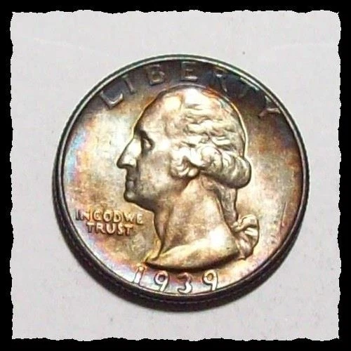 1939-D WASHINGTON QUARTER Deep Rainbow Tone CHOICE to VCH BU #23D63  .9 SILVER