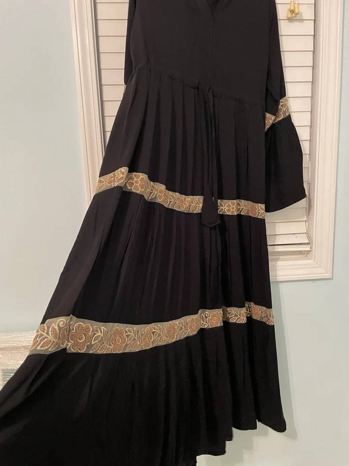 Vestido maxi preto Abaya muçulmano hijab Kaftan islâmico Kaftan tamanho 2 médio  - Imagem 2 de 4
