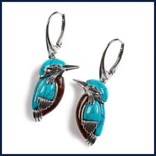 Moda Azul Puente Colgante Collar Colibrí Volador Pintura al Óleo Pendientes