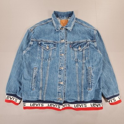 Levis Damen Jeansjacke Blau Large Baggy Sport Tape Logo Premium