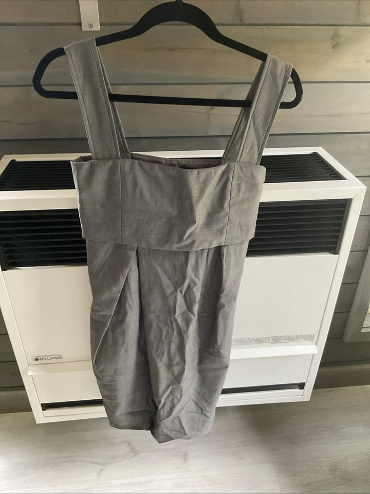 Max Mara серый шерсти и шелка смесь широкие ремни платье скрытые карманы пузырьковый подол США 2 - Изображение 2 из 4