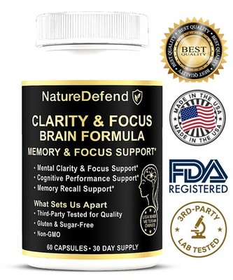 NatureDefend Premium Clarity & Focus 60ct Memory Support USA Made Veteran Owned
