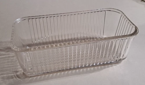 Vintage Federal Glass Clear Ribbed Rectangular Refrigerator Dish With No Lid