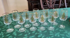 Spode Christmas Tree Tapered Wine Glasses Gold Rim Stemware Goblets Set of 11