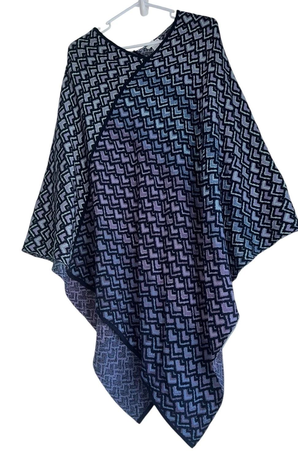 J. Jill Women Poncho OS Purple Cotton Nylon Azure Asymmetric Geometric