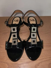 7.5B Sofft black Patent leather gladiator sandals heels women's shoes