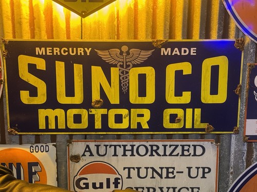 Antique style porcelain look Sunoco Service dealer service gas station sign - Picture 2 of 2